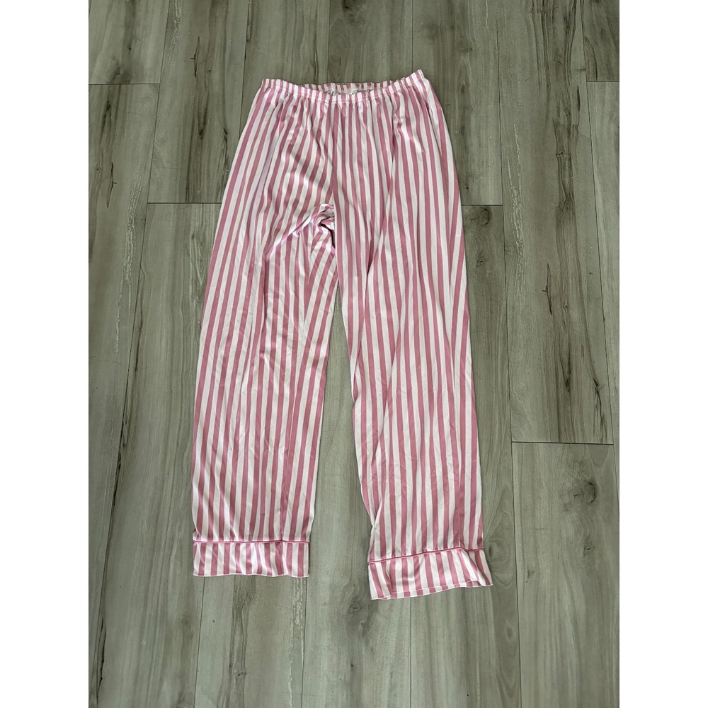 Laura Ashley Lounge Pants Women Large Pink White Striped Elastic Waist Sleepwear